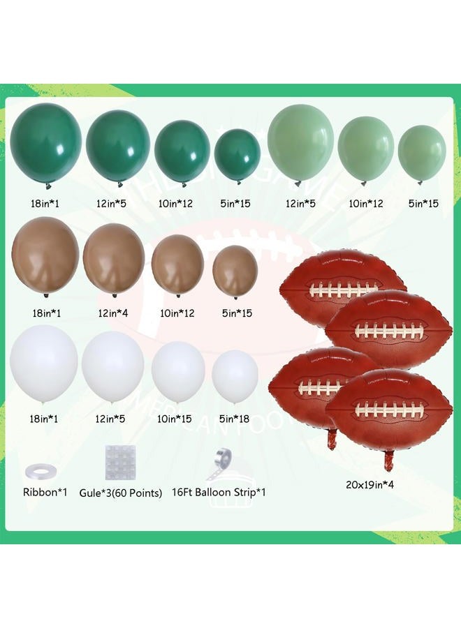 DBKL Football Balloon Garland Arch Kit, 141Pcs Sage Green Brown White Balloons with Football Foil Balloon for Touch Down Rugby Birthday Sport Theme Party Decorations - Image 3