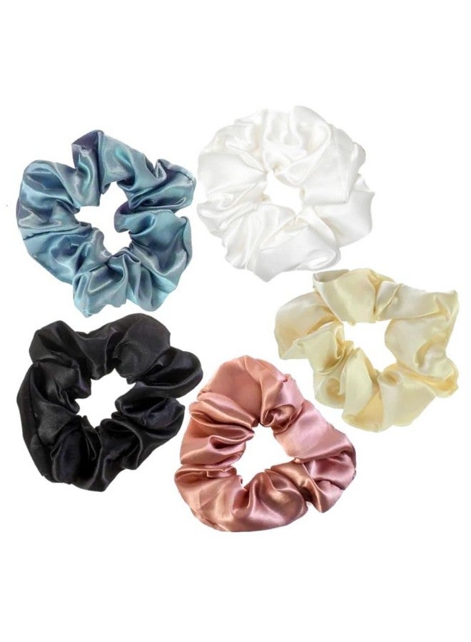 FLYNGO FLYNGO Satin Scrunchies for Women/Girls, 5 Pcs Anti-Hair-Breakage Hair Band, Hair Ties, Ponytail Holder Scrunchies Set For Girls, Best Gift for Sister, Friend, Mom (5pc Satin)  - Image 1