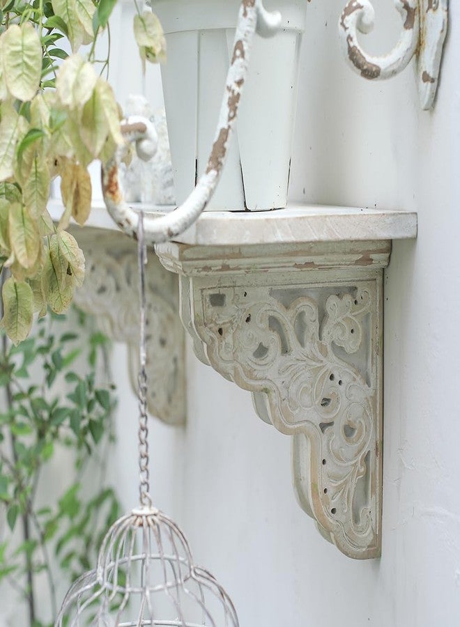 All Chic Set of 2 Corbels for Shelves Wood Corbels Decorative Shelf Brackets Farmhouse Decor Wooden Vintage Shelf White Floating Wall Shelf Long - Image 5