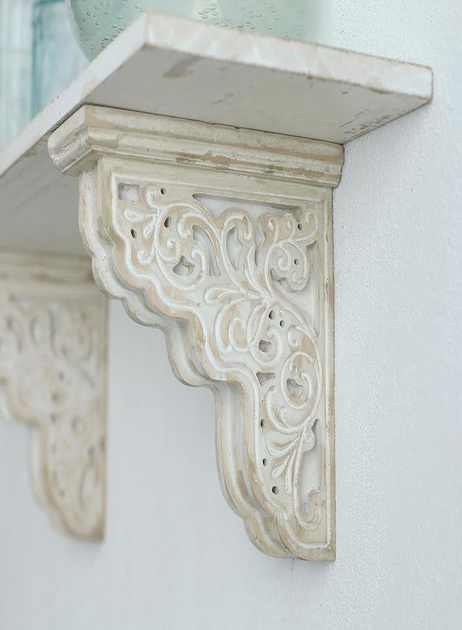 All Chic Set of 2 Corbels for Shelves Wood Corbels Decorative Shelf Brackets Farmhouse Decor Wooden Vintage Shelf White Floating Wall Shelf Long - Image 4