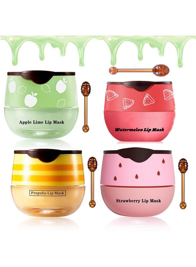 MinFei Bee Lip Balm Honey Pot Honey & Strawberry & Watermelon&Apple Lime Lip Mask Overnight Moisturizing Lip Sleep Mask With Stick Hydrating & Prevention Dry And Cracked Lip Scrubs Exfoliator  - Image 1