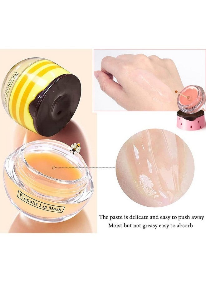 MinFei Bee Lip Balm Honey Pot Honey & Strawberry & Watermelon&Apple Lime Lip Mask Overnight Moisturizing Lip Sleep Mask With Stick Hydrating & Prevention Dry And Cracked Lip Scrubs Exfoliator  - Image 3