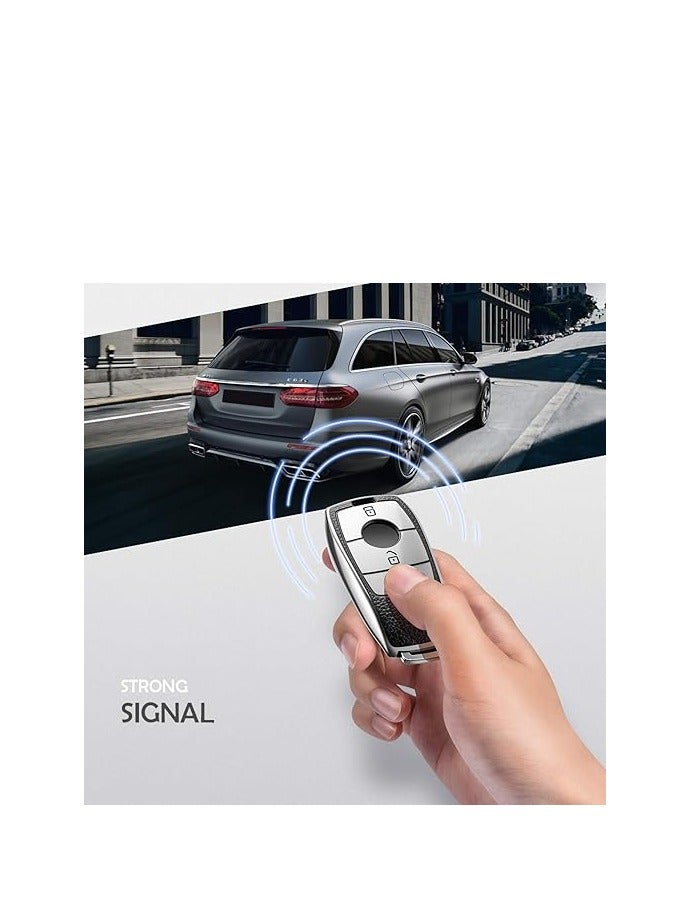 OUYoo Car Key Case Suitable for Mercedes Benz, Key Case Cover for E Class 2017 S Class 2018 TPU Silicone Leather Texture Protective Case,Bring a key chain.（Blue） - Image 5