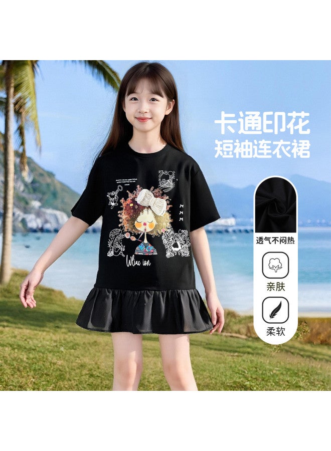 Bumblebee Girl's Summer Dress 2025 New Arrival Fashion Kids Cartoon Short-sleeve T-shirt Dress Casual Style For Big Girls - Image 2