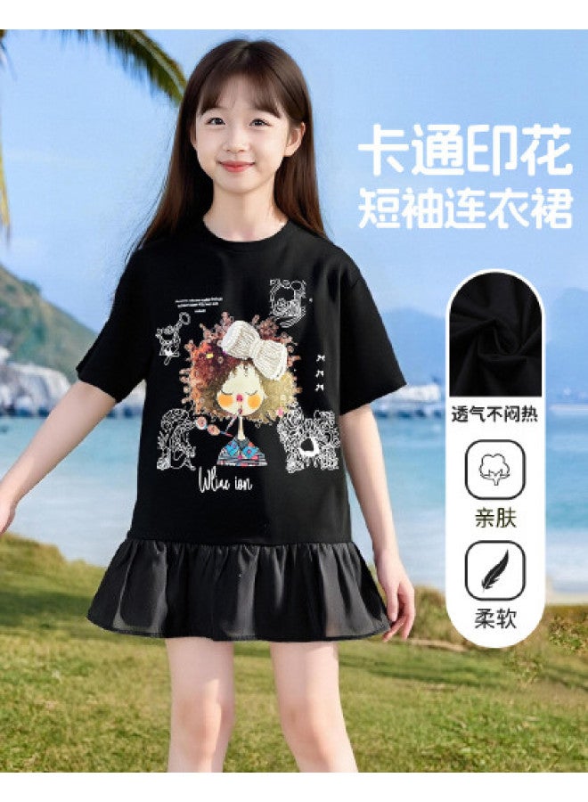 Bumblebee Girl's Summer Dress 2025 New Arrival Fashion Kids Cartoon Short-sleeve T-shirt Dress Casual Style For Big Girls - Image 1