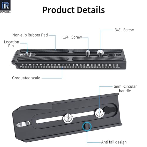 INNOREL 2 Pieces QV160 Sliding Quick Release Plate Compatible with Manfrotto 501PL Series Video Fluid Head,Camera Mounting Plate with 1/4" and 3/8" Screws, 50mm Width - Image 4