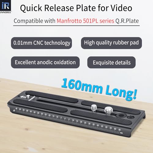 INNOREL 2 Pieces QV160 Sliding Quick Release Plate Compatible with Manfrotto 501PL Series Video Fluid Head,Camera Mounting Plate with 1/4" and 3/8" Screws, 50mm Width - Image 2