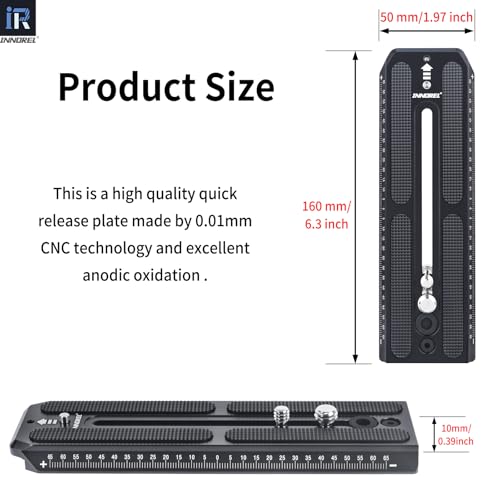 INNOREL 2 Pieces QV160 Sliding Quick Release Plate Compatible with Manfrotto 501PL Series Video Fluid Head,Camera Mounting Plate with 1/4" and 3/8" Screws, 50mm Width - Image 3