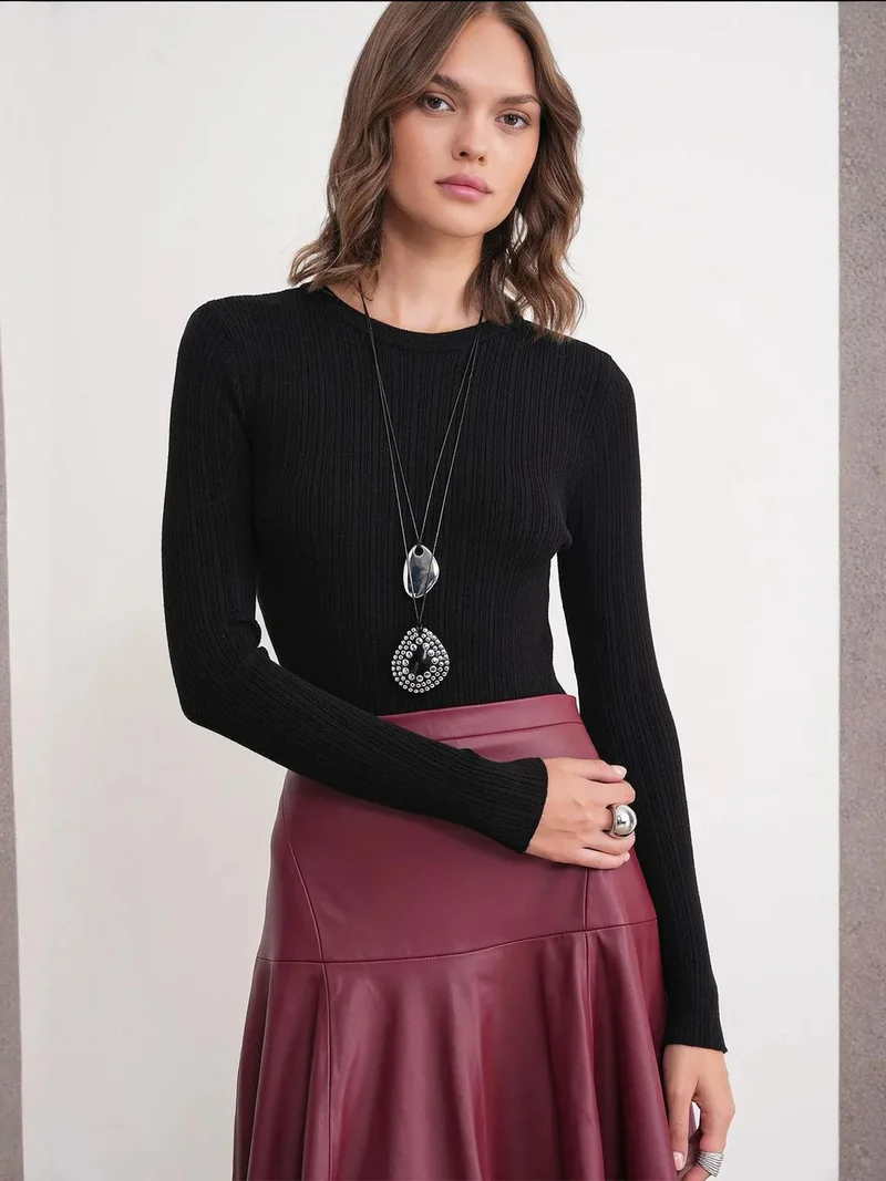 MixRay Mixray Soft Textured Ribbed Fitted Top