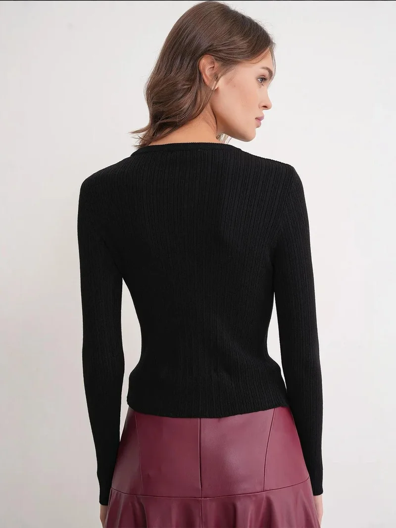 MixRay Black Mixray Soft Textured Ribbed Fitted Top for Women | Best Price UAE