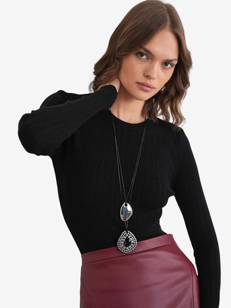 Mixray Black Mixray Soft Textured Ribbed Fitted Top for Women | Best Price UAE