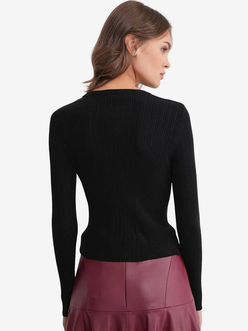 Mixray Black Mixray Soft Textured Ribbed Fitted Top for Women | Best Price UAE