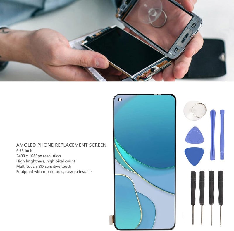 تصميم مدروس متعدد CCYLEZ لتجميع شاشة اللمس الرقمية LCD، مقاس 6.55 بوصة مع مجموعة أدوات الإصلاح، متوافق مع 8T 5G، 8T + KB2001 KB2000 KB2003 KB2005، X7 Pro سهل النقل والتحريك - Image 1