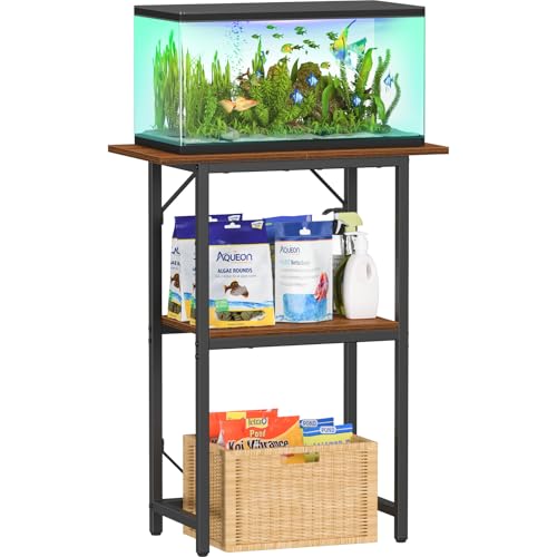 Snughome 10-20 Gallon Fish Tank Stand, Aquarium Stand 2-Tier Storage Shelves, Heavy Duty Terrarium Stand for Home Office Fish Tank Shelf, 24" L x 11.81" W x 30.71" H, Rustic Brown - Image 1