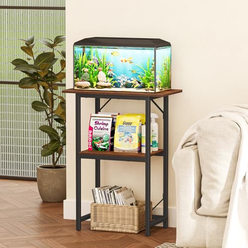 Snughome 10-20 Gallon Fish Tank Stand, Aquarium Stand 2-Tier Storage Shelves, Heavy Duty Terrarium Stand for Home Office Fish Tank Shelf, 24" L x 11.81" W x 30.71" H, Rustic Brown - Image 2