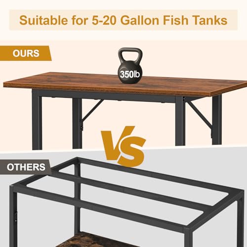 Snughome 10-20 Gallon Fish Tank Stand, Aquarium Stand 2-Tier Storage Shelves, Heavy Duty Terrarium Stand for Home Office Fish Tank Shelf, 24" L x 11.81" W x 30.71" H, Rustic Brown - Image 5