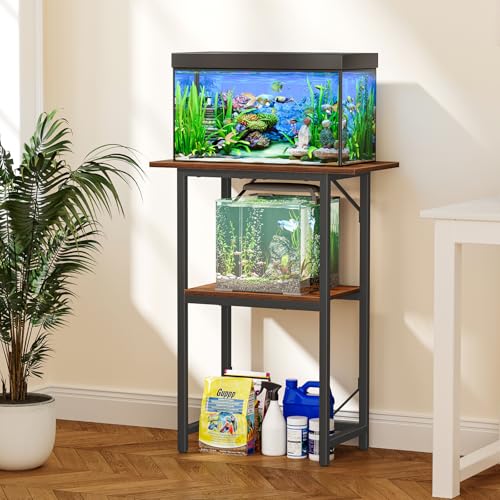 Snughome 10-20 Gallon Fish Tank Stand, Aquarium Stand 2-Tier Storage Shelves, Heavy Duty Terrarium Stand for Home Office Fish Tank Shelf, 24" L x 11.81" W x 30.71" H, Rustic Brown - Image 3