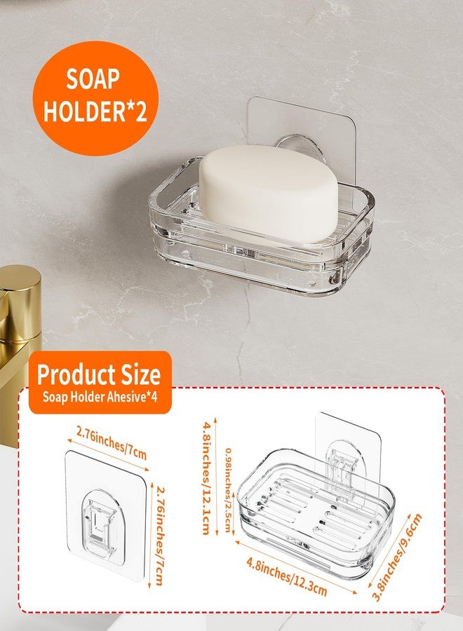 Ettori Bar Soap Dish 2 Pack,Self Draining Soap Holder for Shower,Wall Mounted Soap Saver with Strong Adhesive, No Drilling Clear Plastic Holder for Bathroom Storage & Kitchen Sink Organizer,Keeps Soap Dry - Image 2