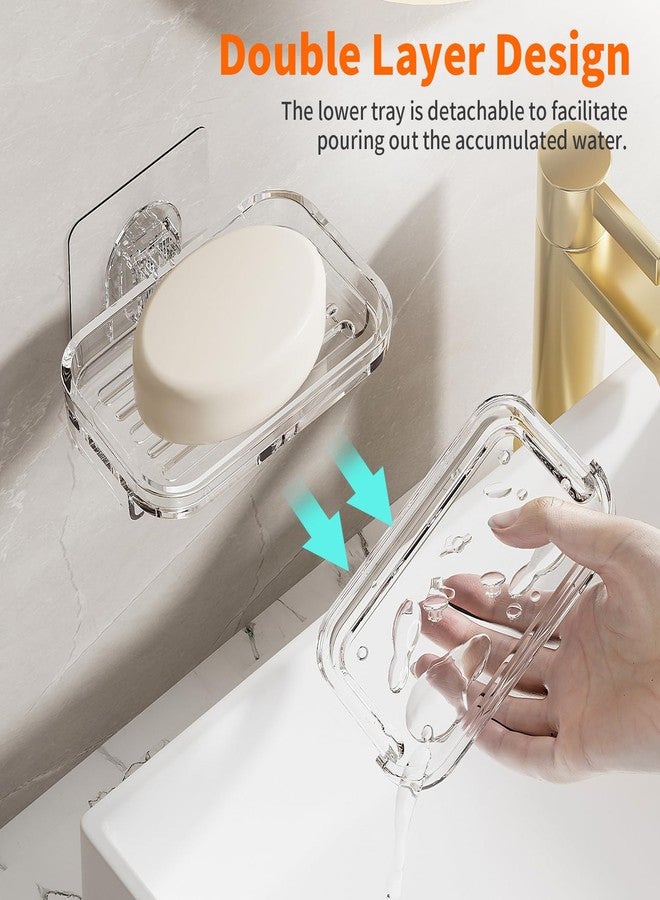 Ettori Bar Soap Dish 2 Pack,Self Draining Soap Holder for Shower,Wall Mounted Soap Saver with Strong Adhesive, No Drilling Clear Plastic Holder for Bathroom Storage & Kitchen Sink Organizer,Keeps Soap Dry - Image 3