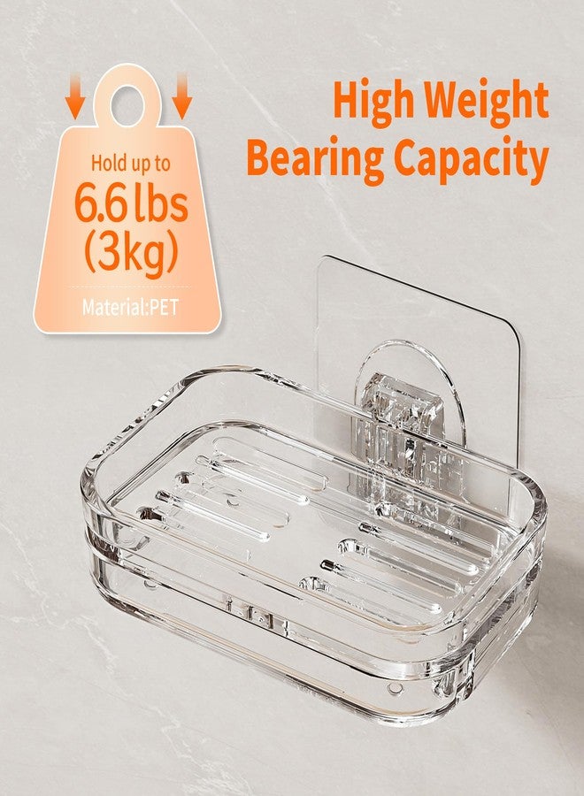 Ettori Bar Soap Dish 2 Pack,Self Draining Soap Holder for Shower,Wall Mounted Soap Saver with Strong Adhesive, No Drilling Clear Plastic Holder for Bathroom Storage & Kitchen Sink Organizer,Keeps Soap Dry - Image 4