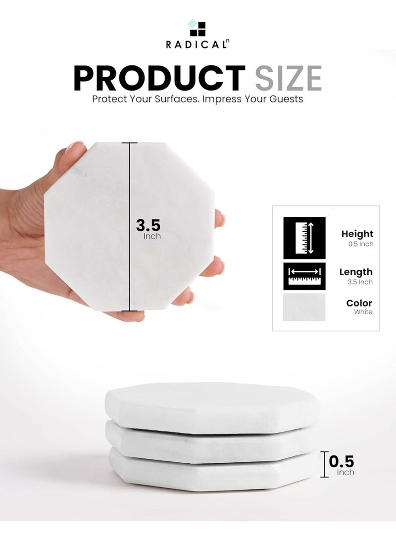 RADICALn Coaster Set of 6 Cup Pad White Handmade Marble Coffee 3.5 Inches Star Coaster Plates - Kitchen Caddy Drinkware, Drinks Absorbent Coaster Sets - Table Décor - Image 2