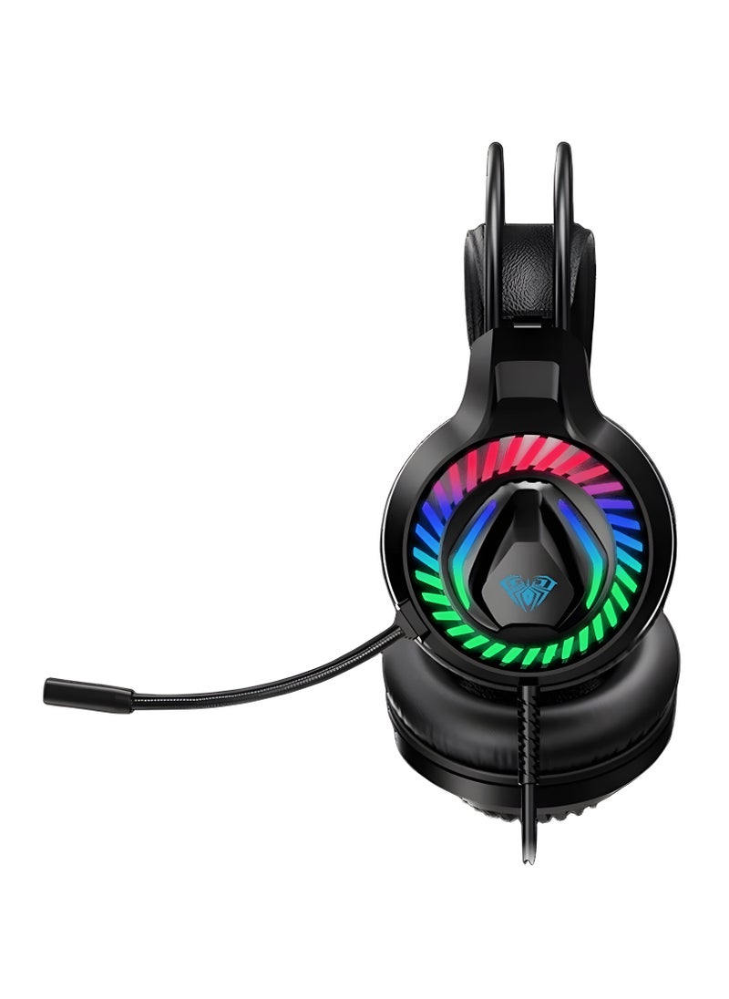 AULA AULA S605 Gaming Headset with LED Lighting & 50mm Stereo Sound – Noise-Canceling Microphone – Wired with Closed Earmuffs – Black  - Image 2