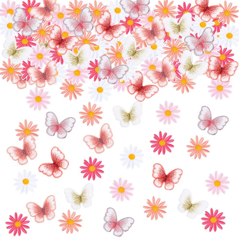 Cindeer Cindeer 80 Pcs Embroidered Iron on Patch Butterfly Daisy Flower Iron on Patches Set Mini Cute Decoration Sew on Patch Applique for Clothes Dress Hat Jeans Arts Crafts DIY Accessories 