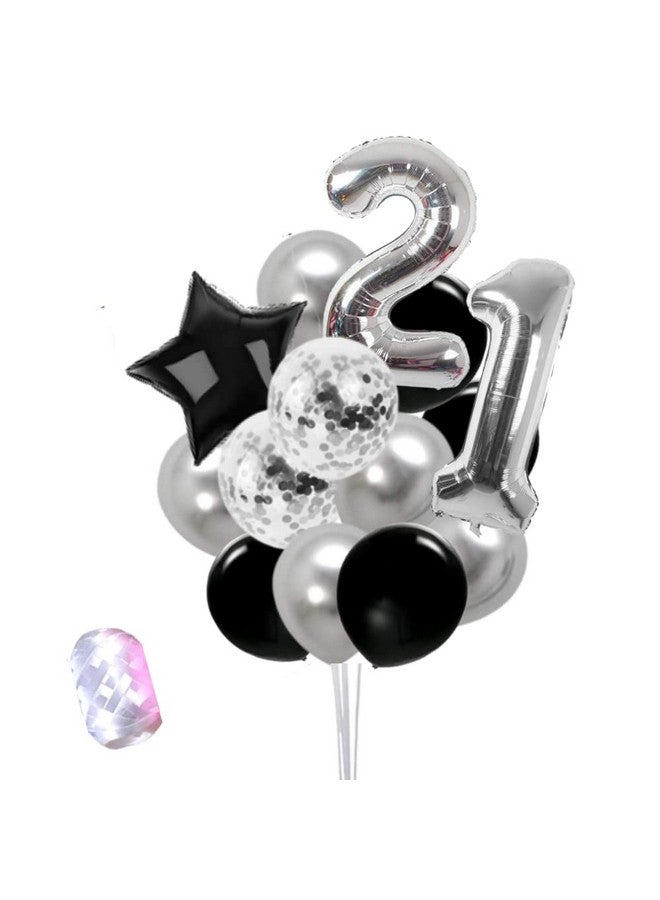 FI - FLICK IN 28 pcs 21st Birthday Decoration Boys Birthday Decorations Girls 21st Anniversary Decoration for Husband Wife 21 Year Birth Day Items for Kids Party Supplies (Pack of 28, Silver & Black) - Image 1