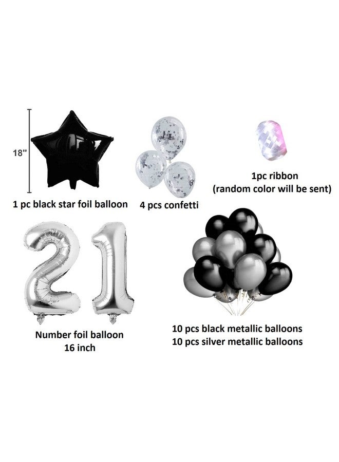 FI - FLICK IN 28 pcs 21st Birthday Decoration Boys Birthday Decorations Girls 21st Anniversary Decoration for Husband Wife 21 Year Birth Day Items for Kids Party Supplies (Pack of 28, Silver & Black) - Image 2
