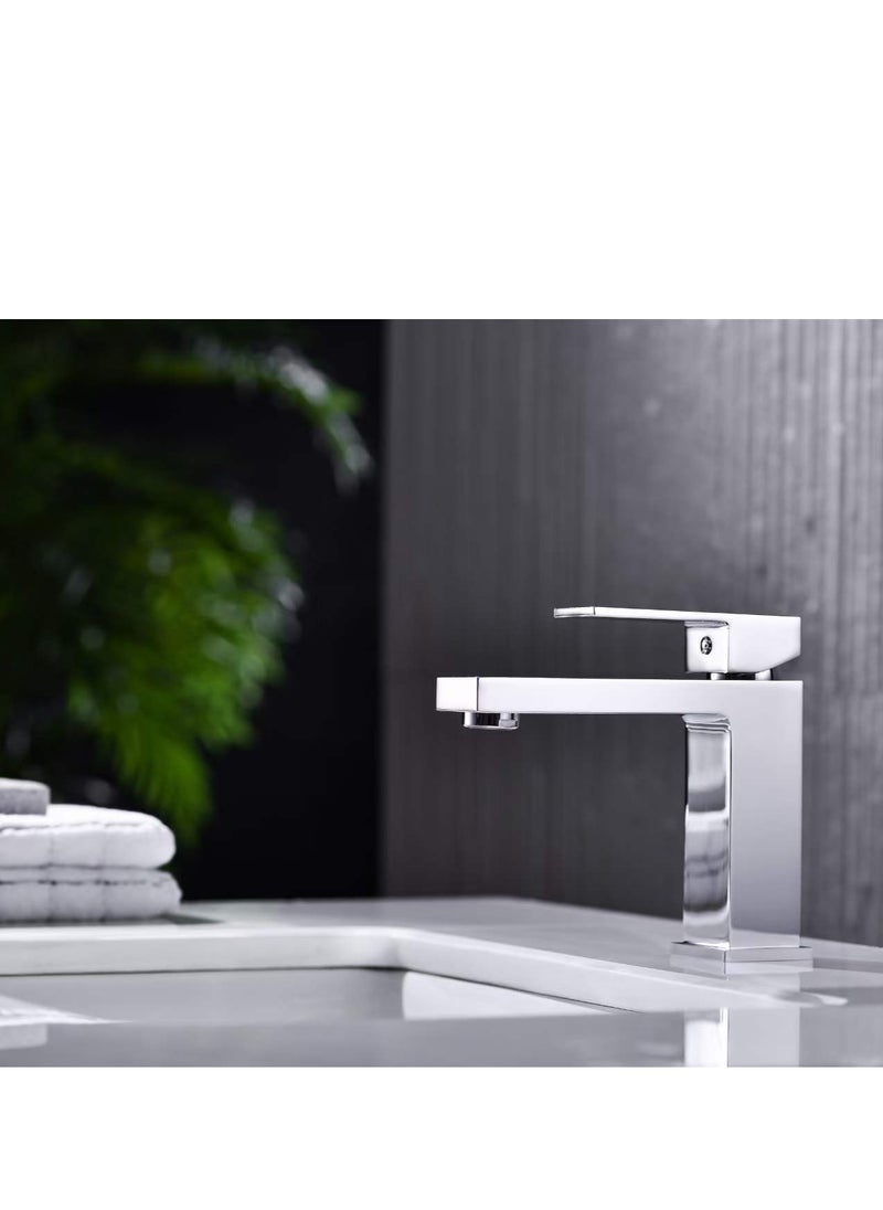 BRIMIX - BRIMIX Single Lever Basin Mixer Wash Basin Faucet Cold & Hot Water Bathroom Faucet Lavatory Vanity Tap Brass (Chrome) - Image 1
