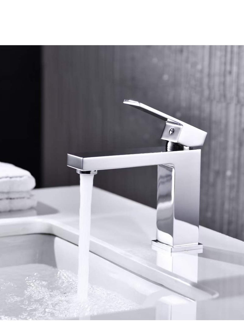 BRIMIX - BRIMIX Single Lever Basin Mixer Wash Basin Faucet Cold & Hot Water Bathroom Faucet Lavatory Vanity Tap Brass (Chrome) - Image 1