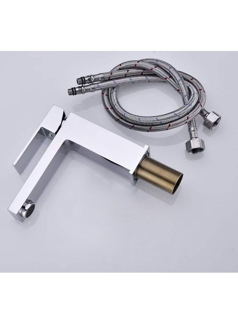BRIMIX - BRIMIX Single Lever Basin Mixer Wash Basin Faucet Cold & Hot Water Bathroom Faucet Lavatory Vanity Tap Brass (Chrome) - Image 1