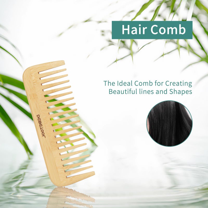 DEBETOOL Bamboo Hair Brush Set, Natural Wooden Bamboo Comb Paddle Detangling Hairbrush for Hair Growth - Wide-tooth and Tail Comb Suitable for Thick/Thin/Curly/Dry Hair - Image 4