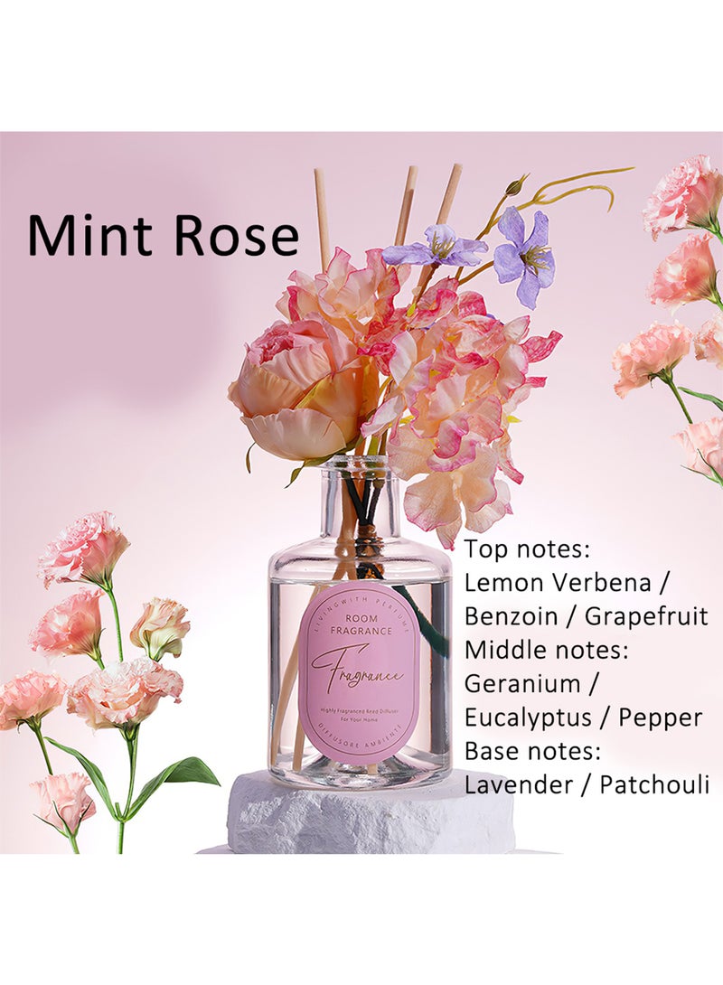 Reed Diffuser, Artificial Flowers Home Perfume with 4 Reed Sticks for Home & Bathroom Décor 200ml (Mint Rose) - Image 2
