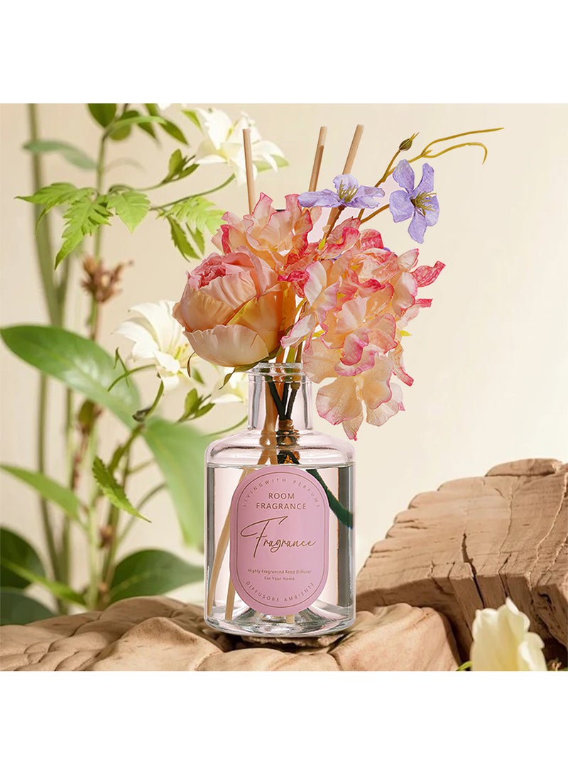 Reed Diffuser, Artificial Flowers Home Perfume with 4 Reed Sticks for Home & Bathroom Décor 200ml (Mint Rose) - Image 3