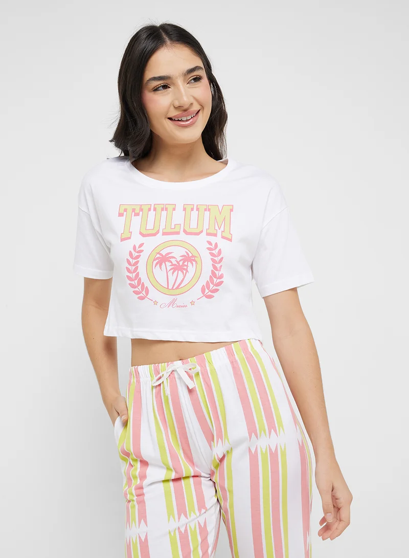 Ginger Cotton Graphic T-Shirt & Stripe Pyjama Set