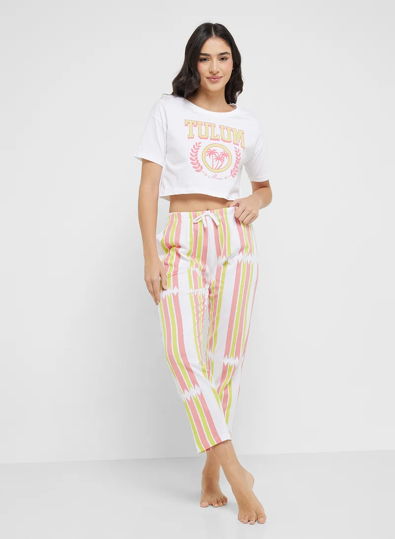 Ginger Cotton Graphic T-Shirt & Stripe Pyjama Set