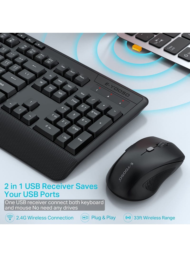 E-YOOSO 2.4G Wireless Keyboard and Mouse Combo,Full-Sized Ergonomic Keyboard with Palm Rest, Large Office Keyboard, 2400 DPI Mouse, Wireless Keyboard for Windows, Mac  - Image 2