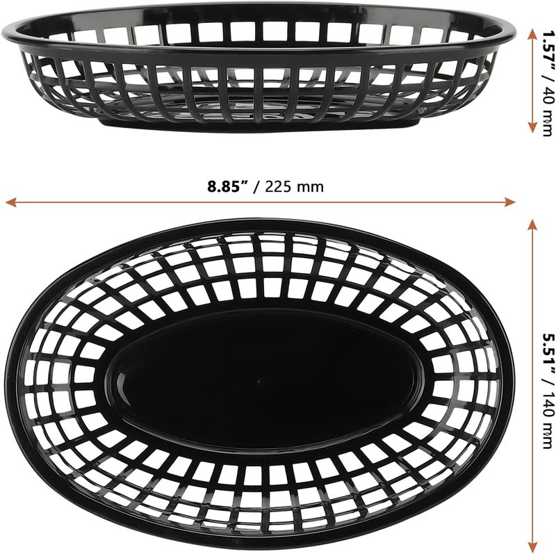 MANCHAP 50 Pack 88 x 55 Inch Plastic Fast Food Serving Baskets Black with 100 Checkered Deli Liners Oval Food Baskets for Deli Hot Dogs Burgers - Image 2