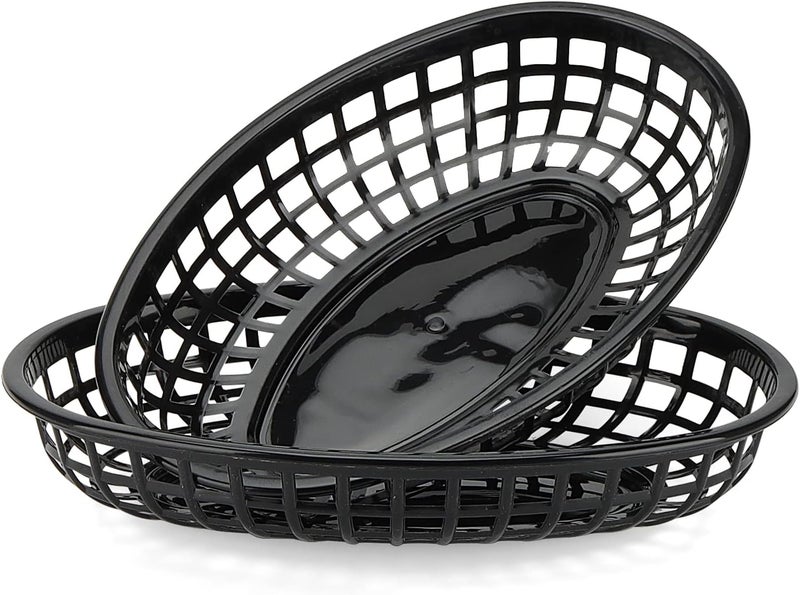 MANCHAP 50 Pack 88 x 55 Inch Plastic Fast Food Serving Baskets Black with 100 Checkered Deli Liners Oval Food Baskets for Deli Hot Dogs Burgers - Image 5
