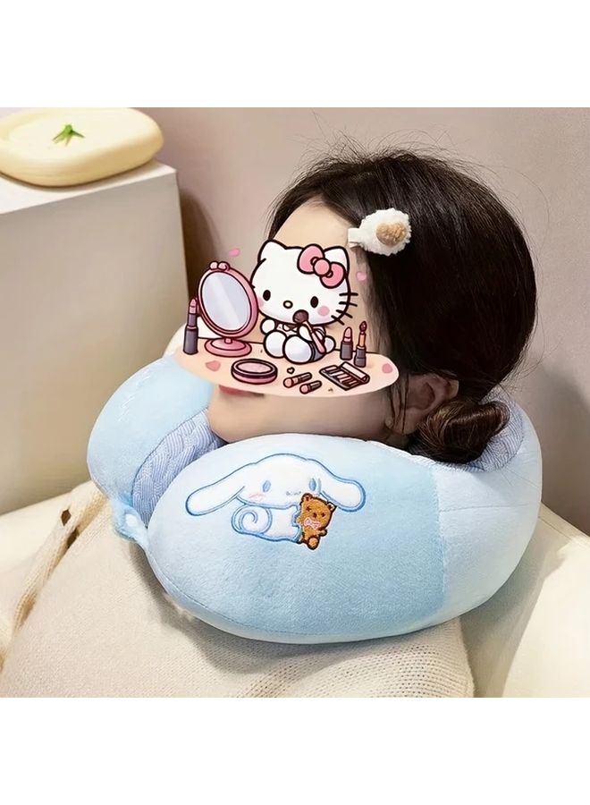 وسادة رقبة على شكل حرف U بمزودج من سانريو، 11.81 بوصة، من ميلودي، مصنوعة من الفرو الناعم المرجاني، باللون الأزرق الفاتح والأبيض - Image 5