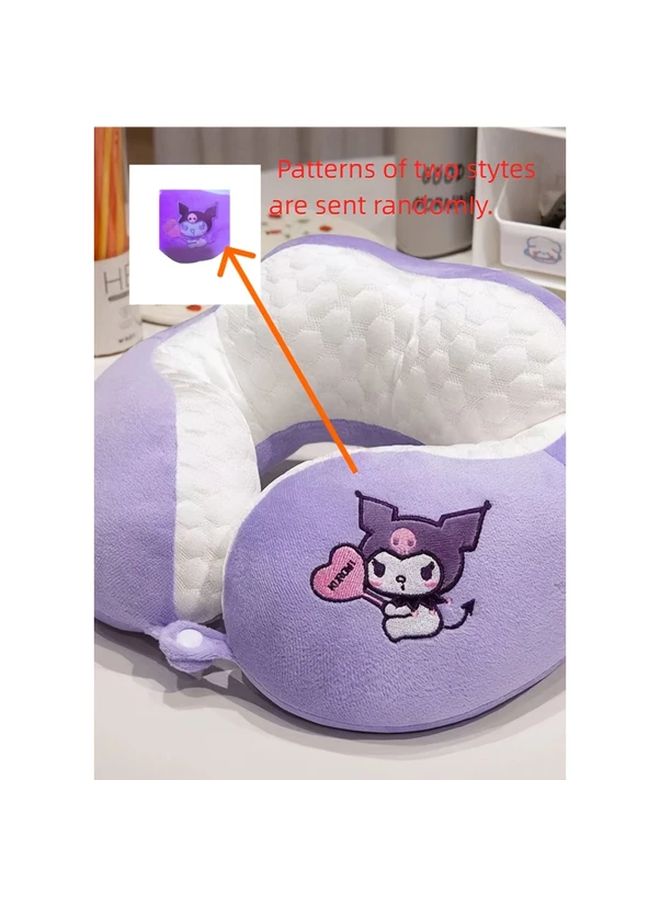 وسادة رقبة على شكل حرف U بمزودج من سانريو، 11.81 بوصة، من ميلودي، مصنوعة من الفرو الناعم المرجاني، باللون الأزرق الفاتح والأبيض - Image 4