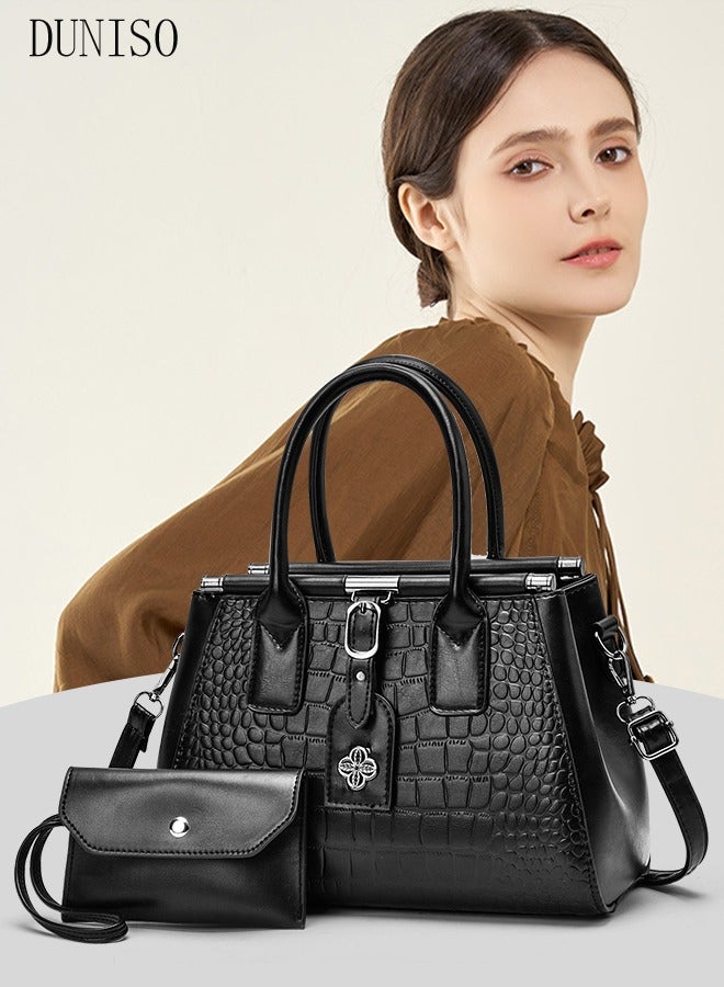 DUNISO 2PCS Women's Elegant Purses and Handbags Set Shoulder Bag Ladies Designer Satchel Messenger Tote Bag Crossbody Bag for Shopping Working - Image 1