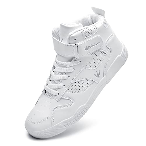 FZUU Men's Fashion High Top Leather Street Sneakers Sports Casual Shoes (10, White) - Image 2