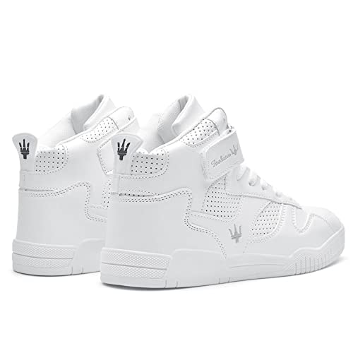 FZUU Men's Fashion High Top Leather Street Sneakers Sports Casual Shoes (10, White) - Image 5