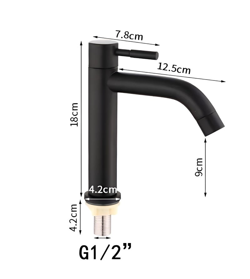 Carnival SS-304 Basin Pillar Cock Tap Faucet for Wash Basin | 8" inch Cold Water Wash Basin Pillar Tap with Black Matte Finish for Bathroom,Washbasin | Table Mount/Deck Mount Installation Type - Image 5