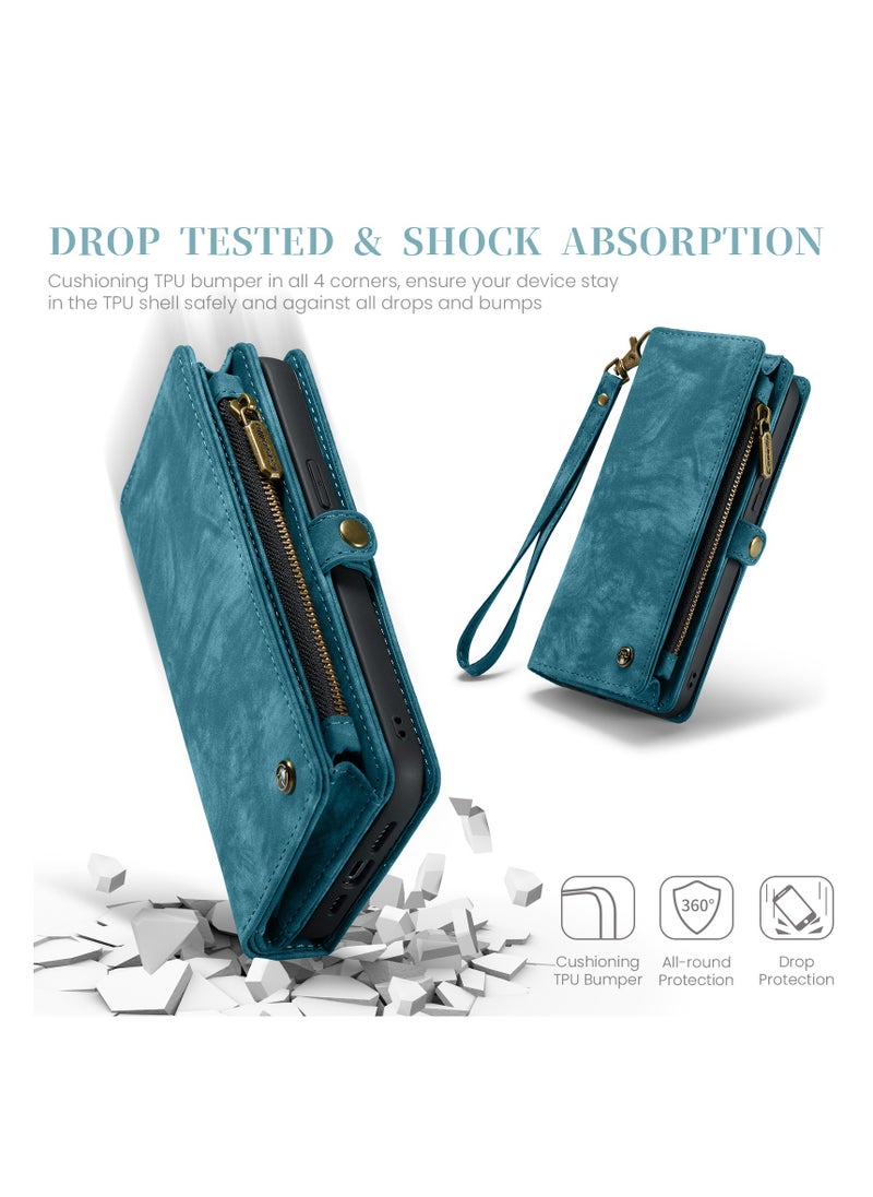 CaseMe Protective Phone Cover Case Wallet Case For Apple iPhone 15 Pro Max, 2 in 1 Detachable Premium Leather Magnetic Zipper Pouch Wristlet Flip Phone Case (Blue)  - Image 5