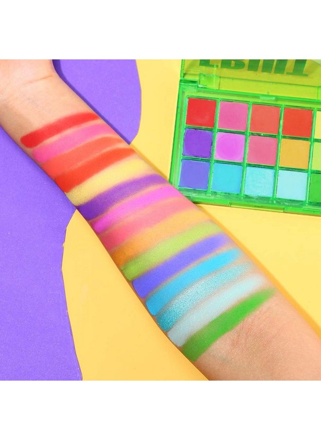 Ucanbe - Bright Colorful Neon Rainbow Makeup Eyeshadow Palette 15 Shades Green Purple Yellow Make Up Pallets Kit Vibrant Shimmer Matte Pigmented Blendable - Fruit Punch - Image 1