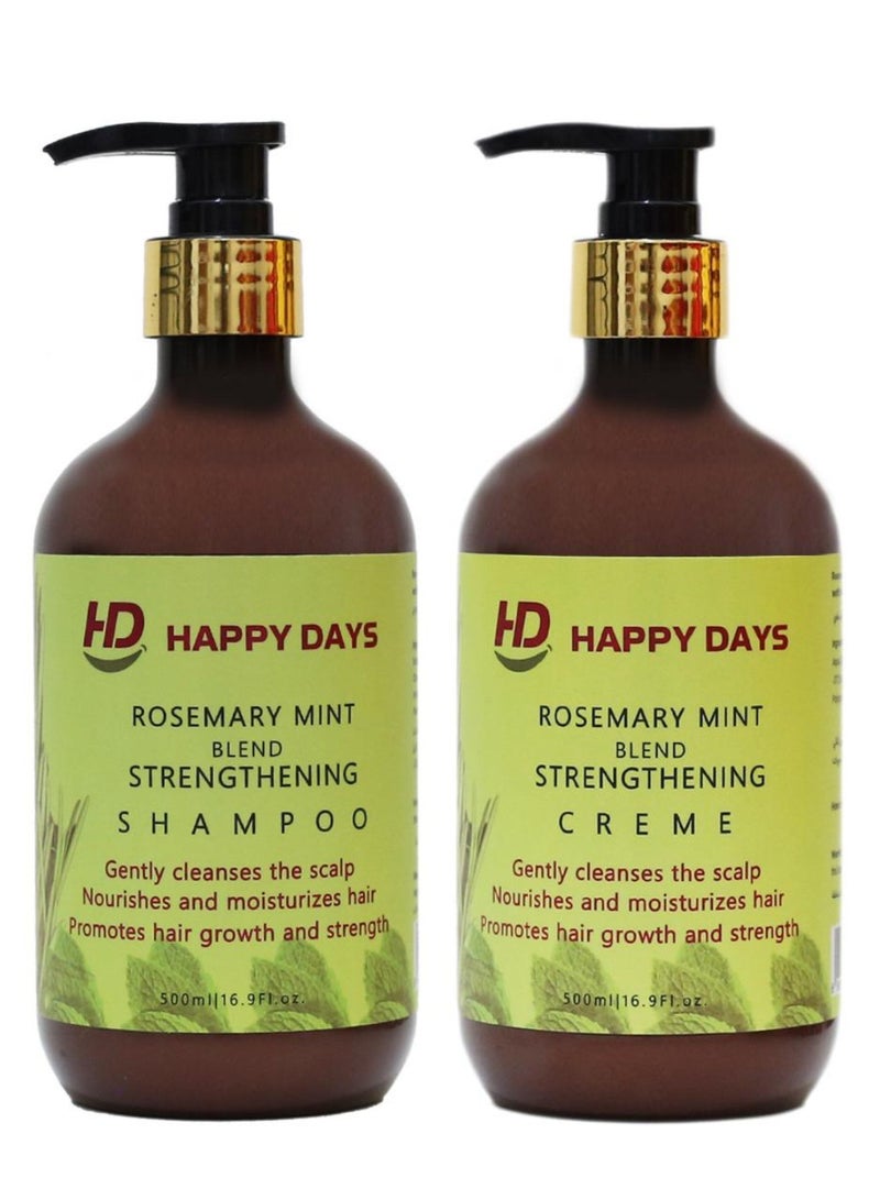 HAPPY DAYS Rosemary Mint Blend Strengthening Cream and Shampoo Gently Cleanses the Scalp, Nourishes and Moisturizes Hair, Promotes Hair Growth and Strength  (2PCS) - Image 1