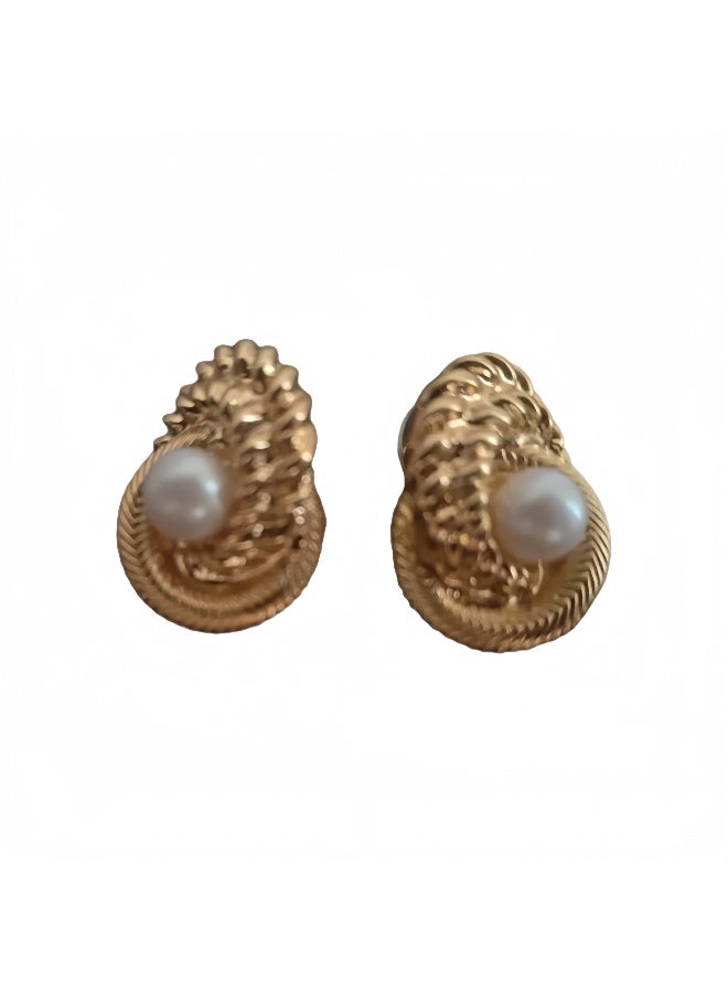 LumiArk Exquisite Gold Stud Earrings with Pearl Inlays - Image 1